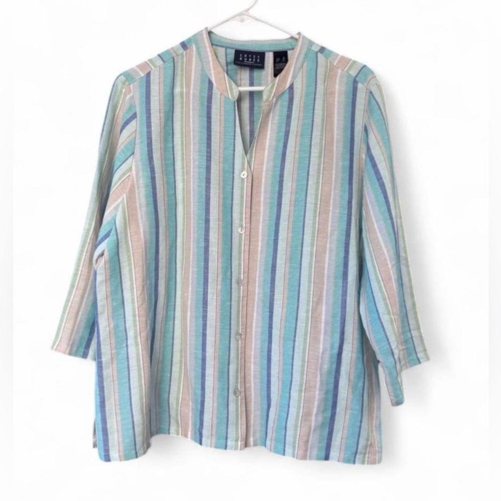 Vtg 90’s Crazy Horse by Liz Claiborne Linen Blend Striped Button Up Blouse Sz XL